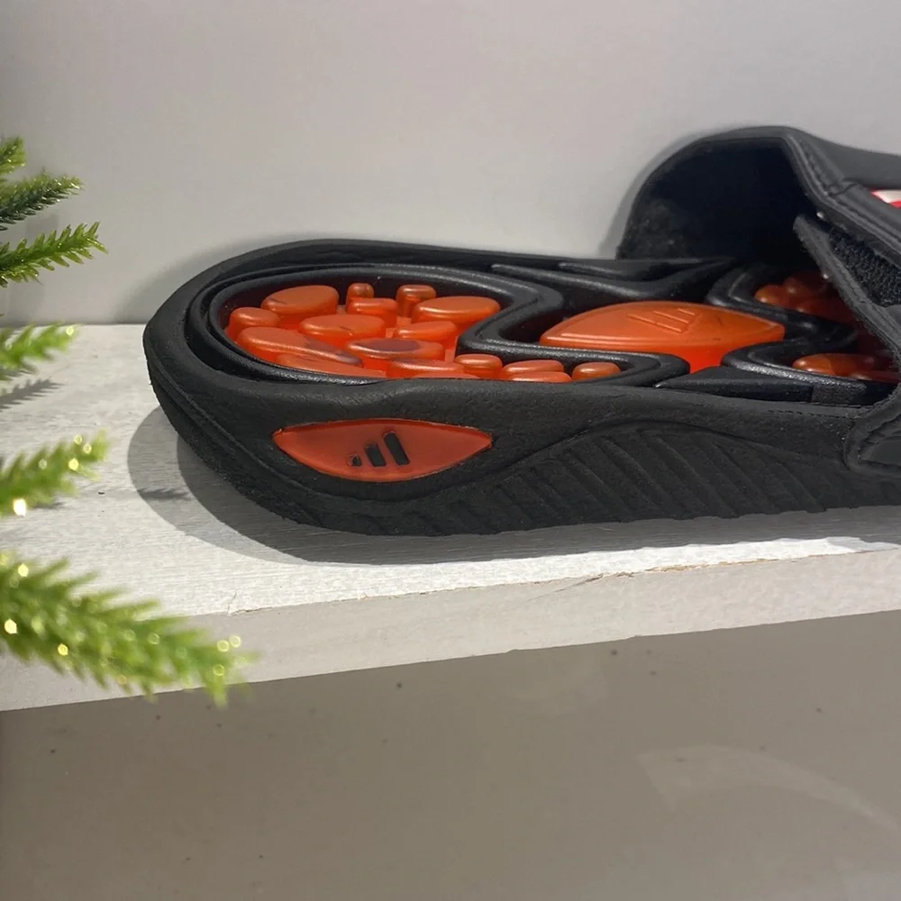 Adidas Retossage Slides Black Orange Massage Footbed Sandals Men 8 Women 9